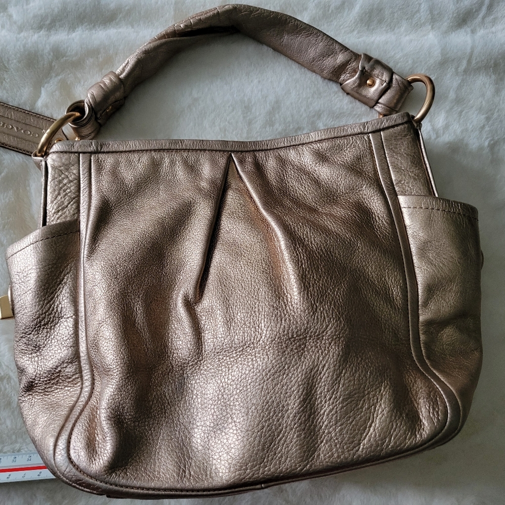 Coach Metallic Bronze Leather Hobo Bag - Women's Shoulder Purse